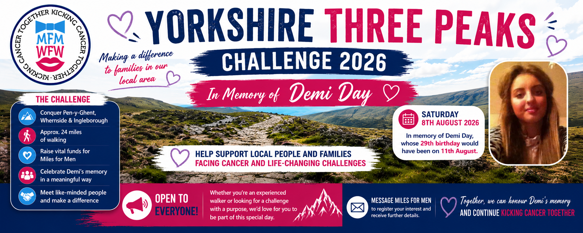 Yorkshire Three Peaks Challenge 2026 — In Memory of Demi Day — Saturday 8th August 2026