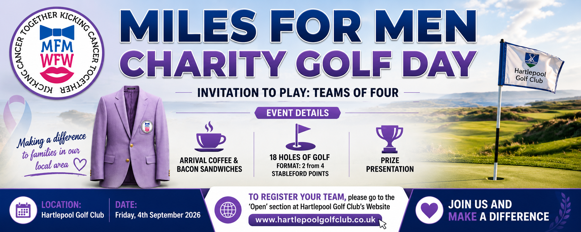 Miles For Men Charity Golf Day 2026 — Invitation to Play: Teams of Four — Hartlepool Golf Club, Friday 4th September 2026