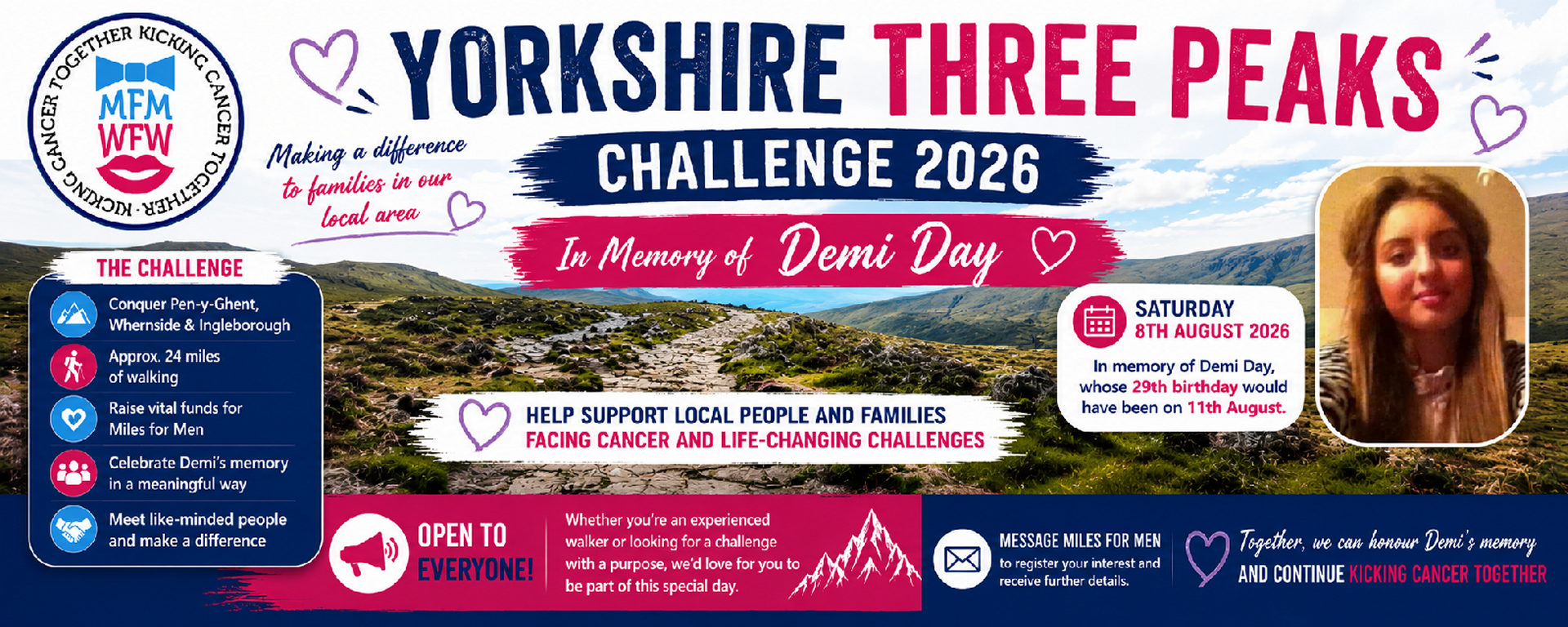 Yorkshire Three Peaks Challenge 2026 — In Memory of Demi Day — Saturday 8th August 2026